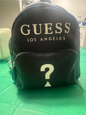GUESS Black Logo Mini Backpack with White Question Mark